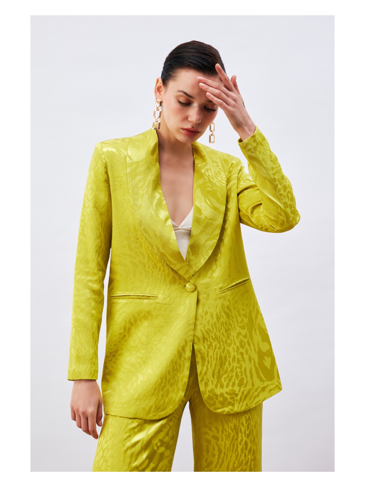 Sateen Desenli Saten Ceket - Vizon - Görsel 9