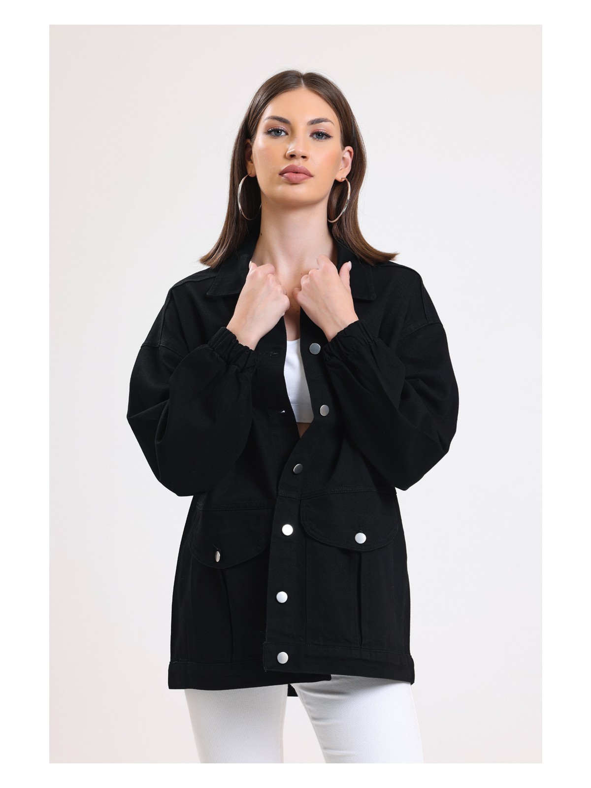 Hanope Kadın Oversize Mavi Kot Ceket - Görsel 4