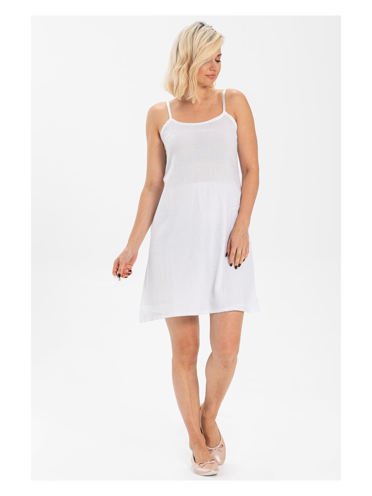 Eliş Şile Bezi Pamuk Kombinezon Şile Bezi Kısa Elbise İç Astarı Ayarlanabilir İp Askılı Jüpon Siyah Syh - Görsel 3