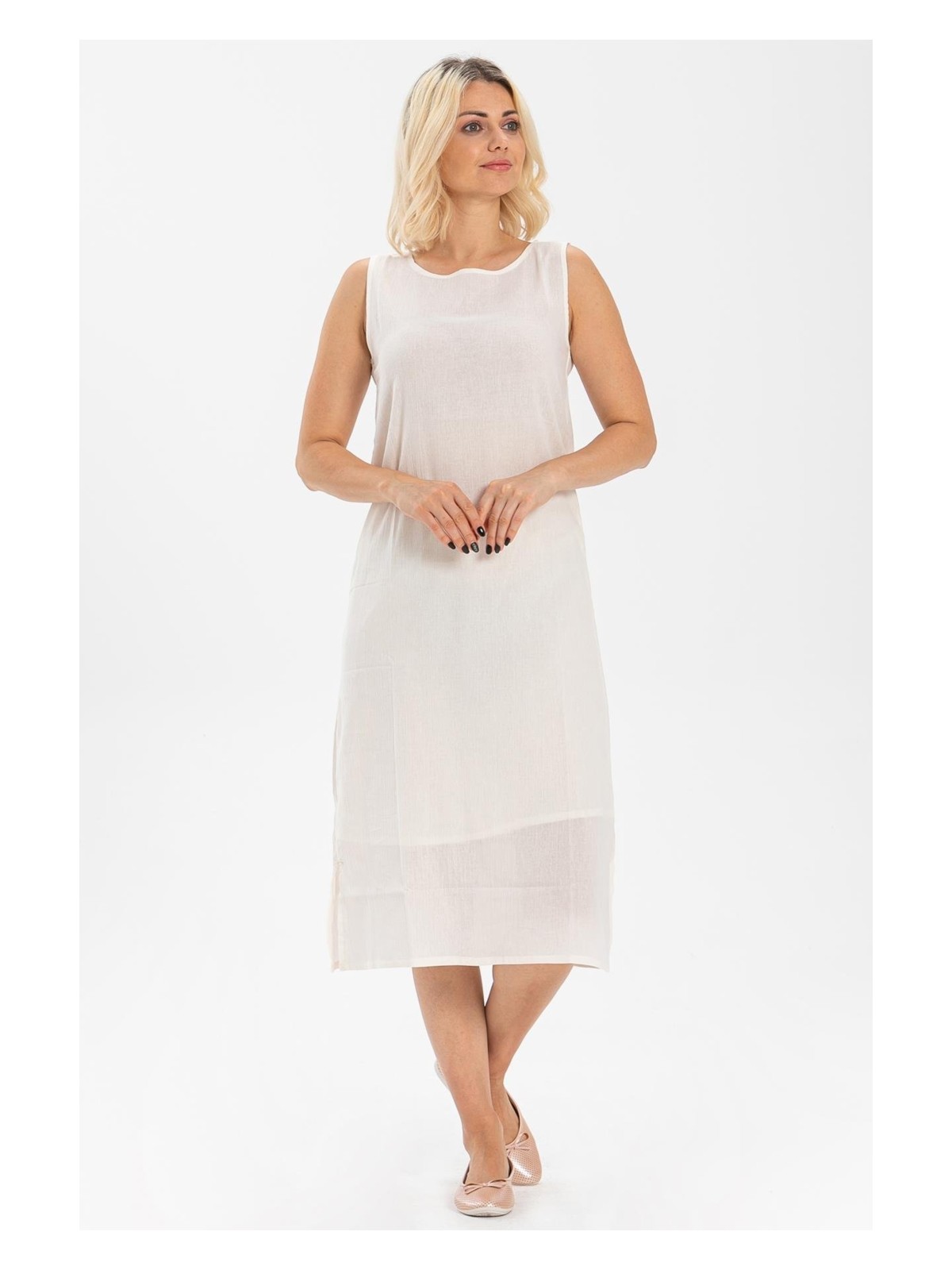 Eliş Şile Bezi Pamuk Kombinezon Şile Bezi Uzun Elbise Astarı Kalın Atlet Askılı Krem Krm