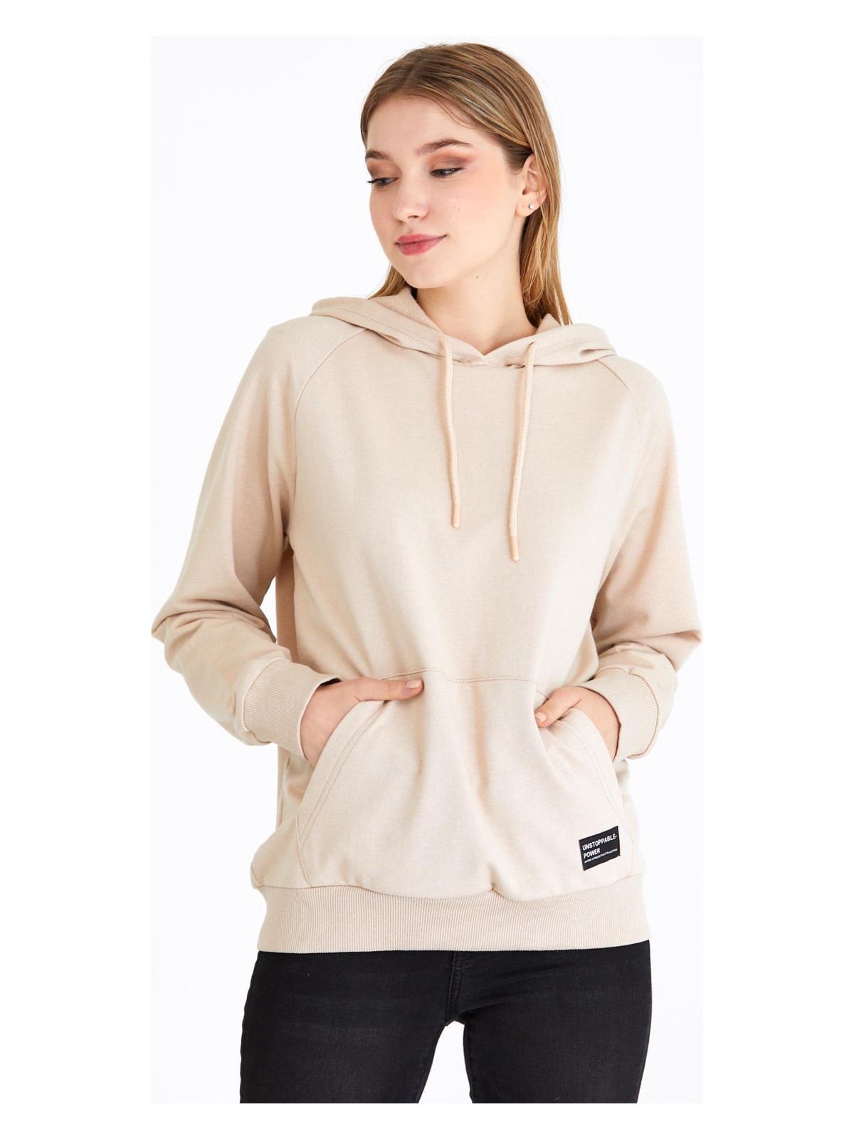 Comeor Kadın Siyah Basic Kapüşonlu Regular Fit Rahat Sweatshirt - Görsel 7