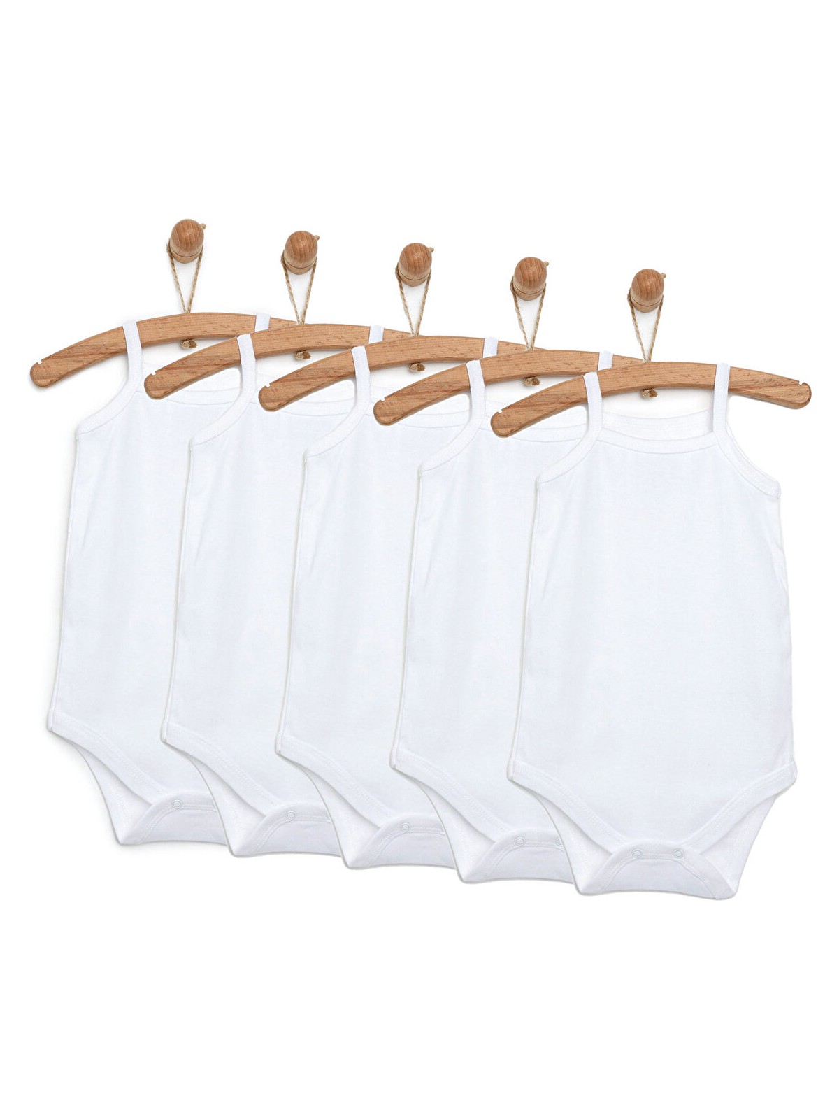 HelloBaby Unisex 5li Beyaz Body Bisiklet Yaka İp Askılı Beyaz