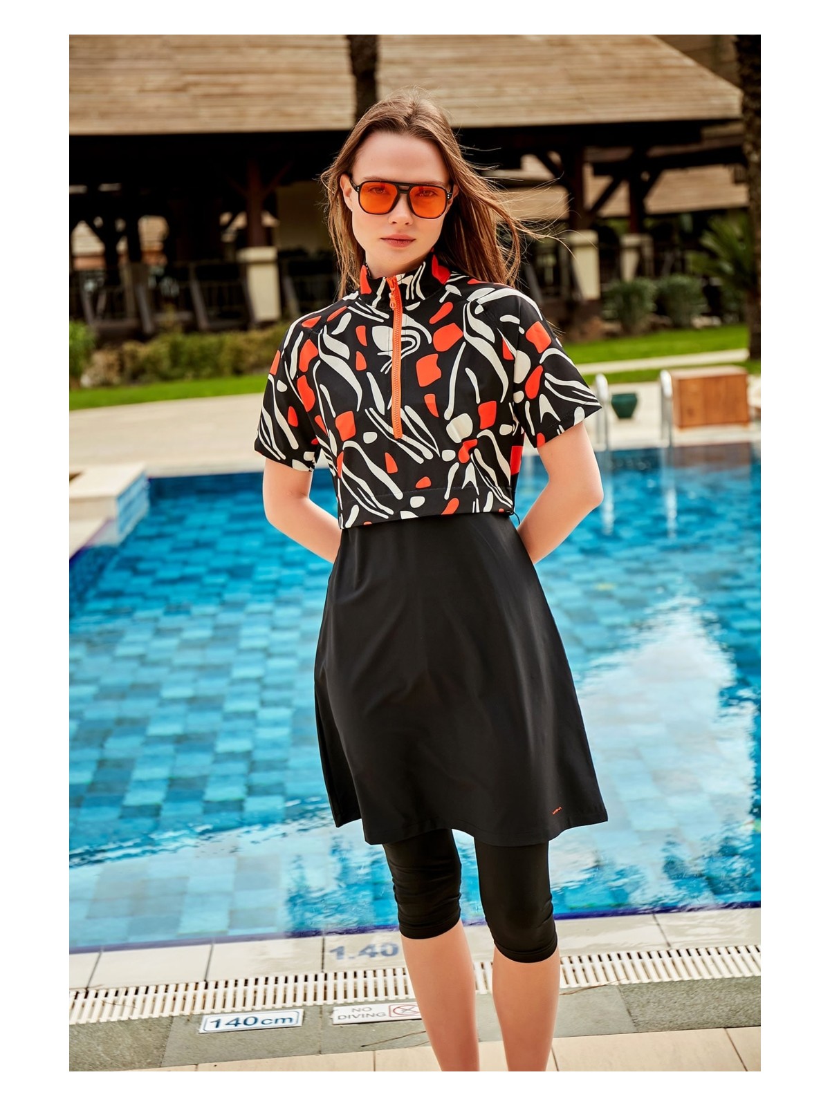 Marina Paraşüt Siyah Taytlı Yarı Kapalı Mayo M2441