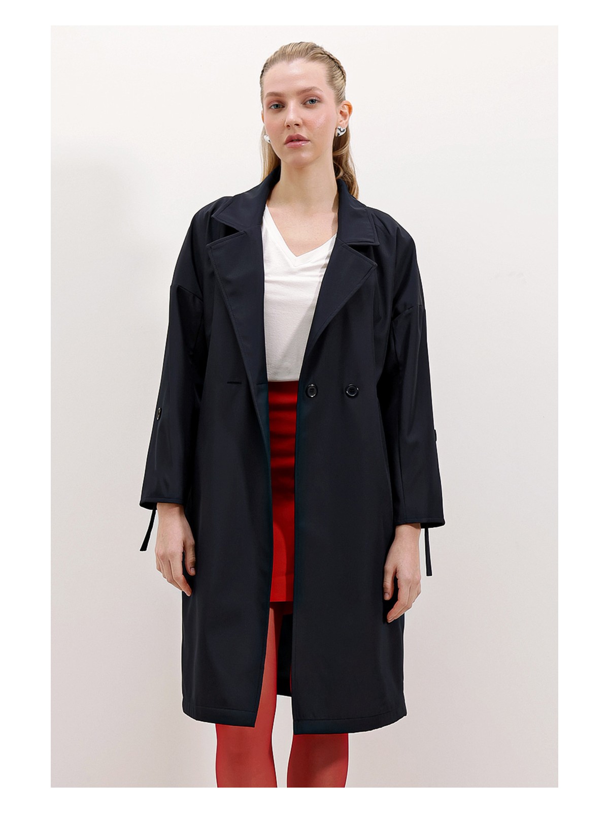 Bigdart 9104 Kadın Trençkot E. Kahve Renk Kruvaze Yaka 100% Polyester Astar - Görsel 4