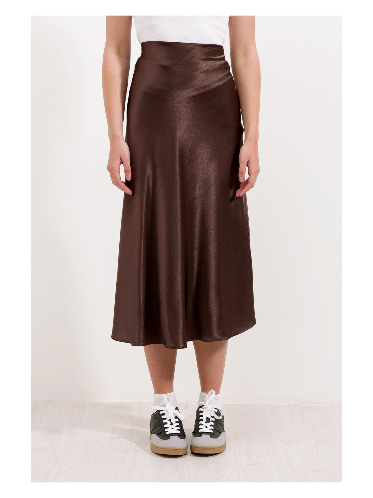 Bigdart Kadın Kırmızı Siyah Desenli Saten Etek 15806 - Görsel 5