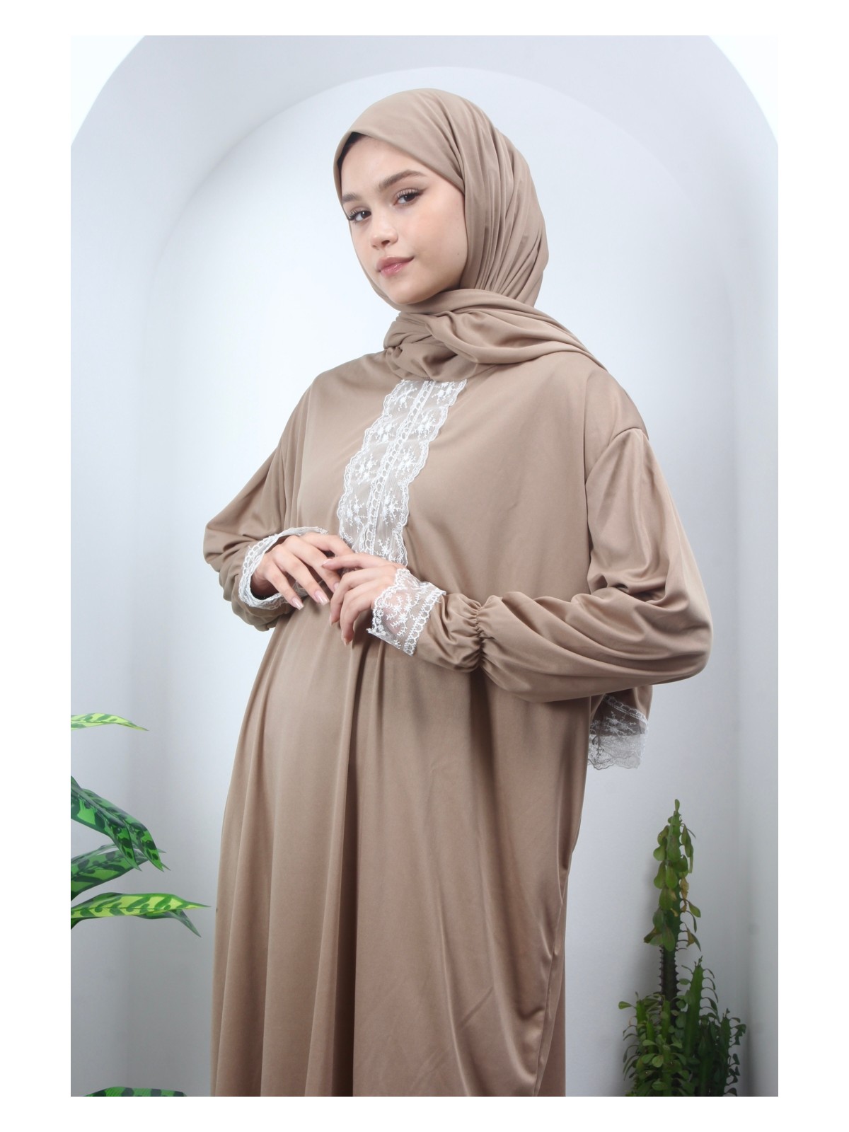 Defka Tek Parça Başörtülü Kadın Namaz Elbisesi