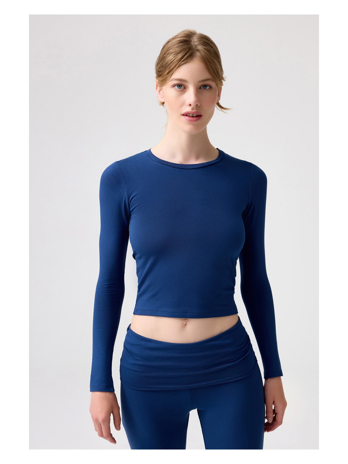 Los Ojos x Melodi Gri Melanj Uzun Kollu Kısa Bluz Long Fitted - Görsel 4