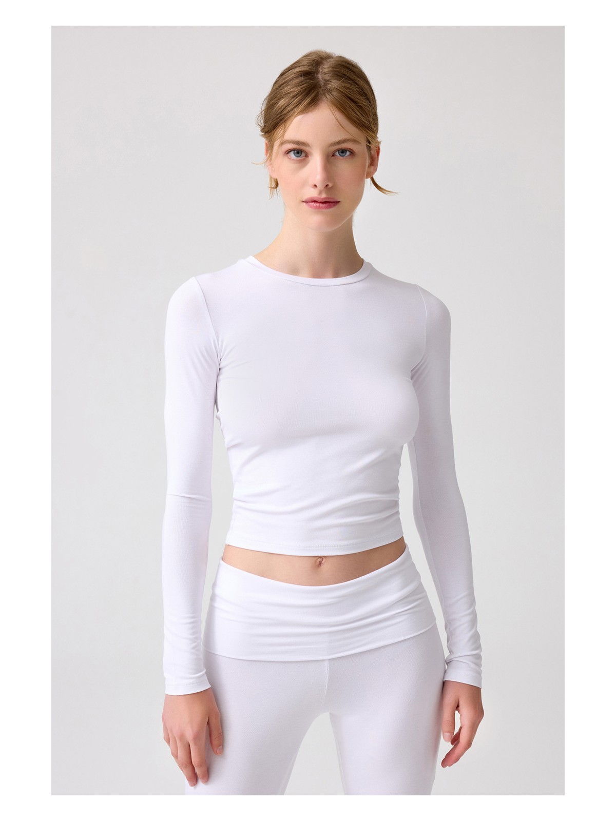 Los Ojos x Melodi Gri Melanj Uzun Kollu Kısa Bluz Long Fitted - Görsel 5