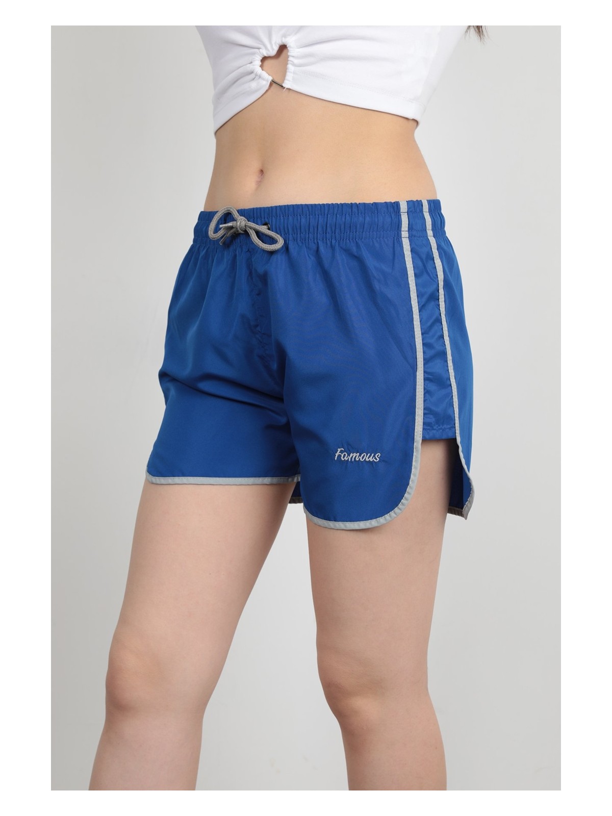 Giysa Kadın Deniz Şortu İp Bağlama Hafif Lastikli Bel Kısa Kesim Gri - 5402 - Görsel 4