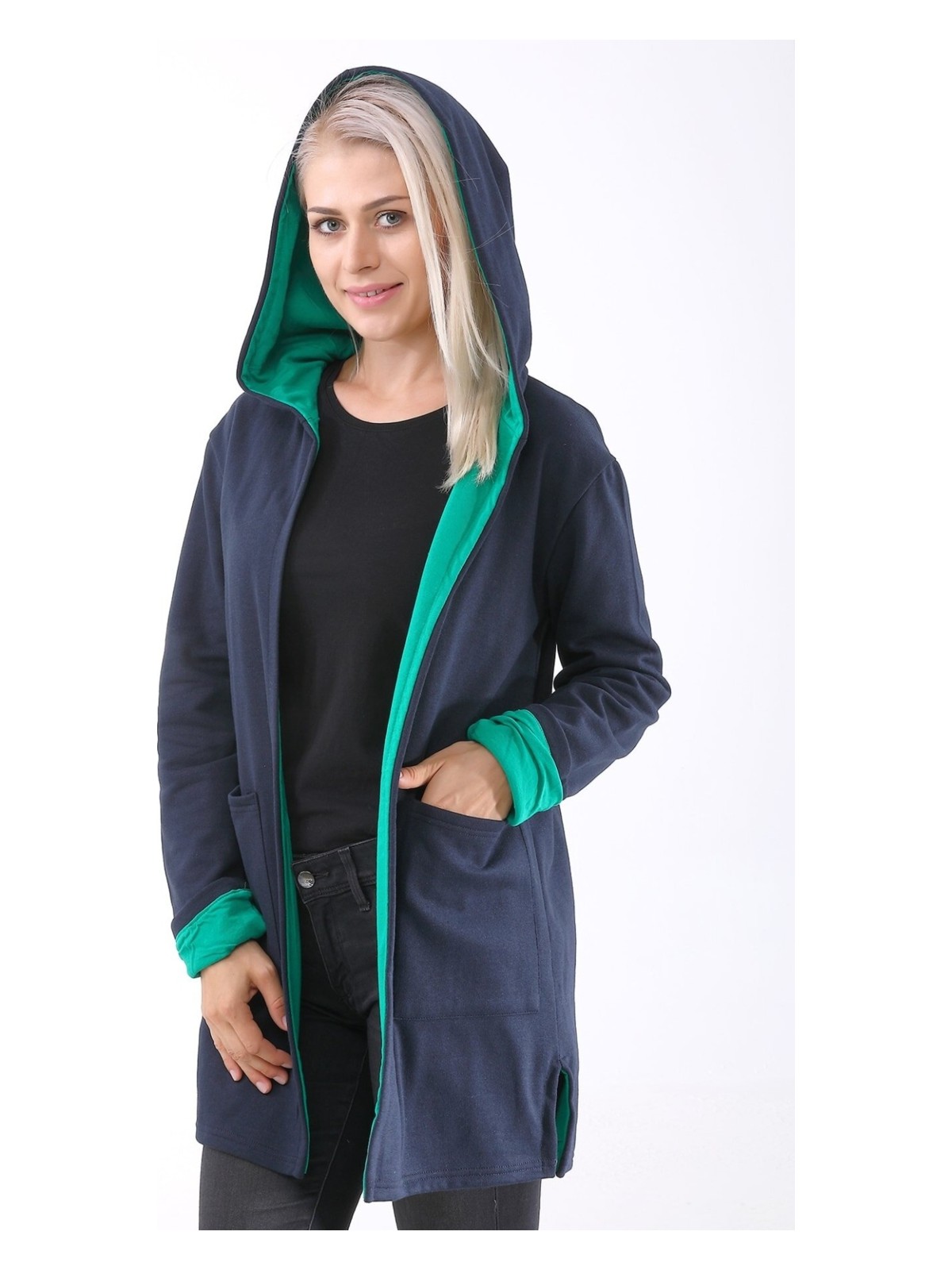1Tarz Toridas Günlük Renkli Kapüşonlu Spor Kadın Ceket 750lacivert