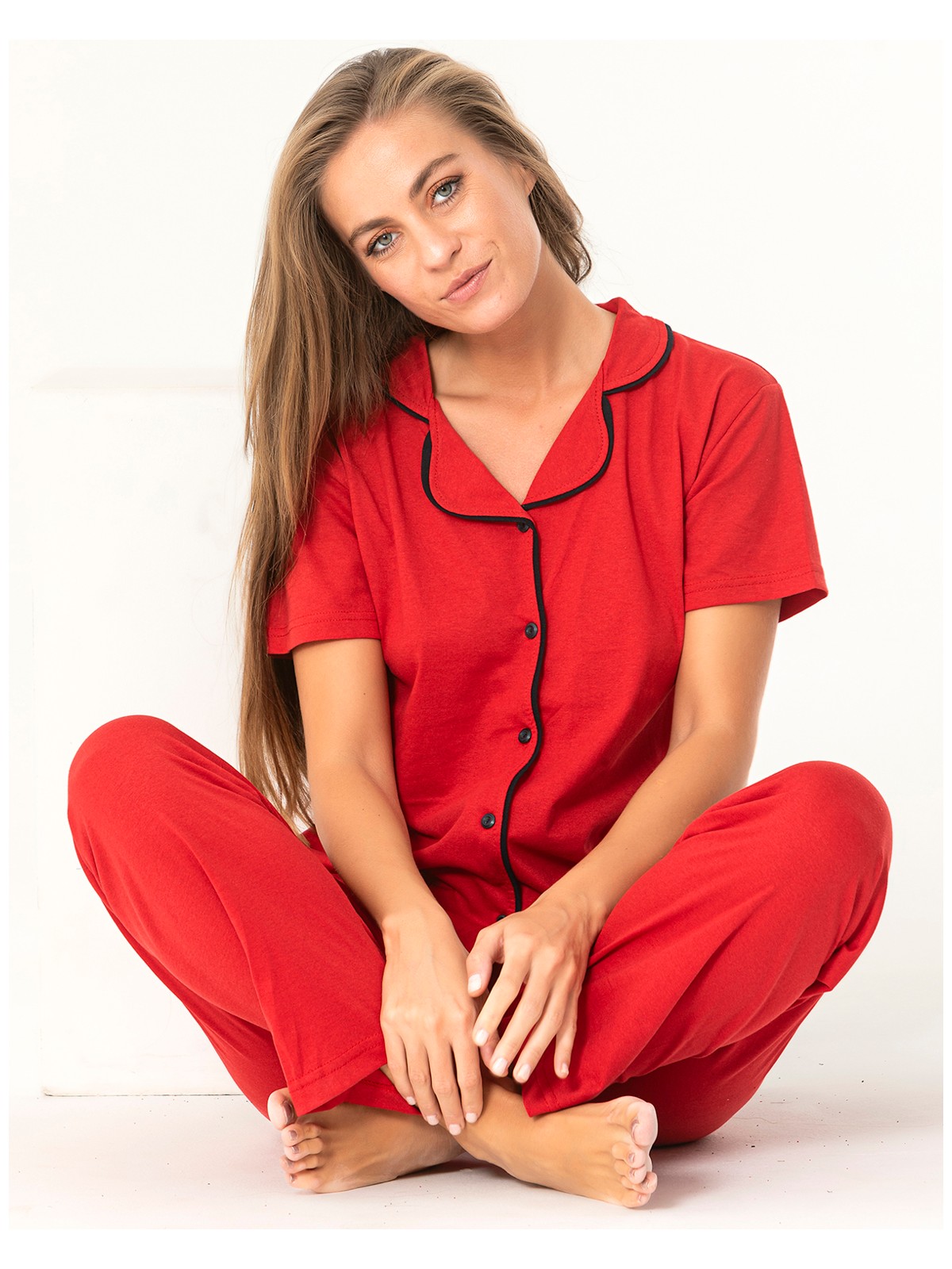 Sude Homewear Kadın Lacivert Renk Kısa Kol Pijama Takımı - Görsel 6