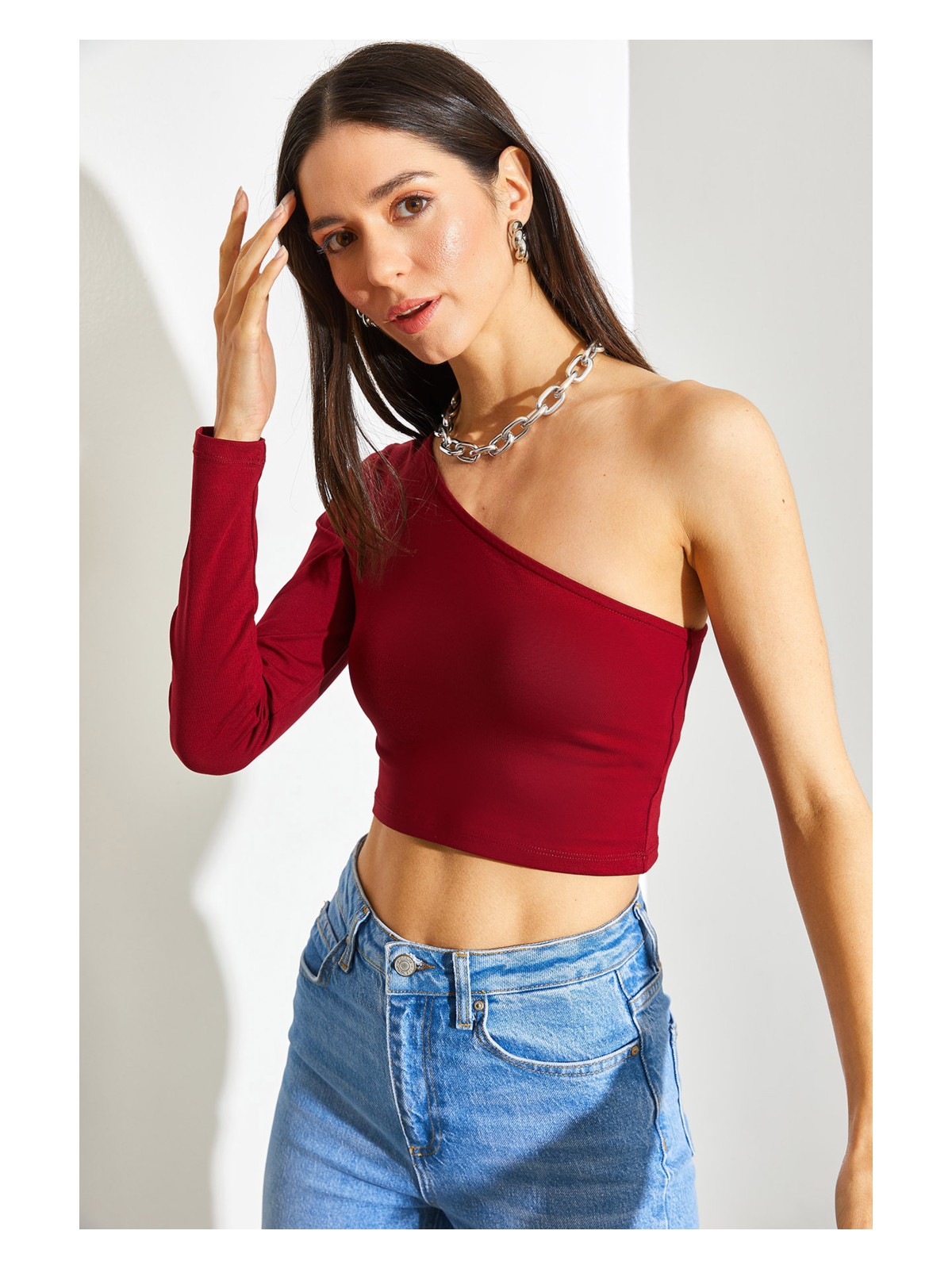 Shade Kadın Uzun Tek Omuz Crop Bluz