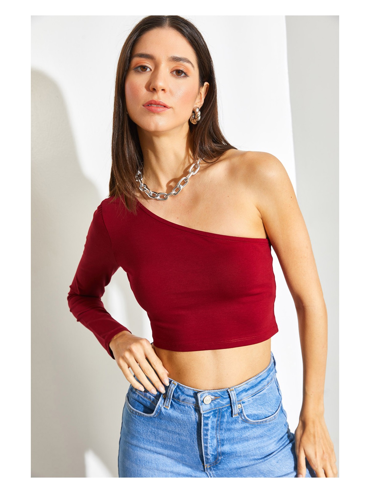 Shade Kadın Uzun Tek Omuz Crop Bluz - Görsel 2