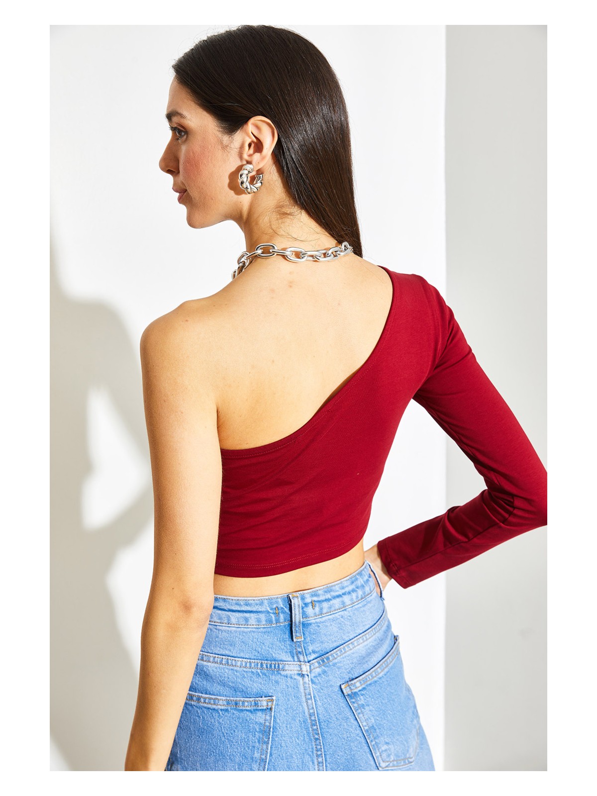 Shade Kadın Uzun Tek Omuz Crop Bluz - Görsel 4
