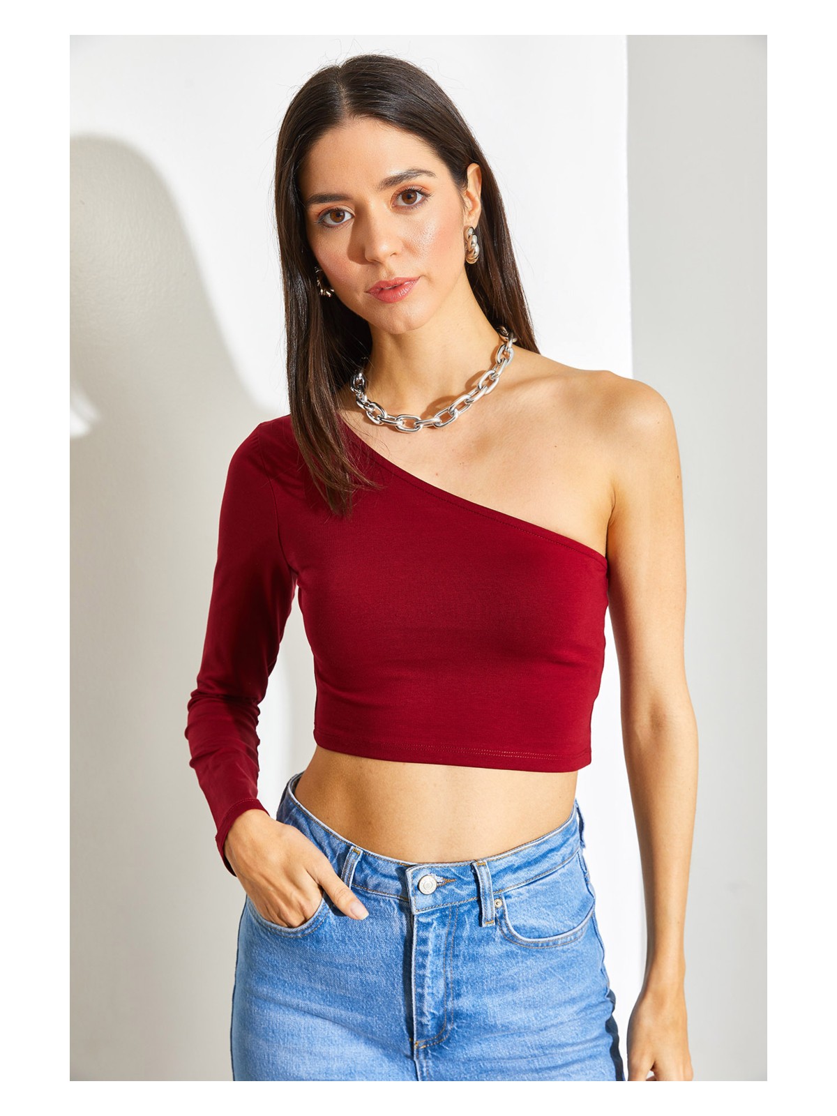 Shade Kadın Uzun Tek Omuz Crop Bluz - Görsel 5