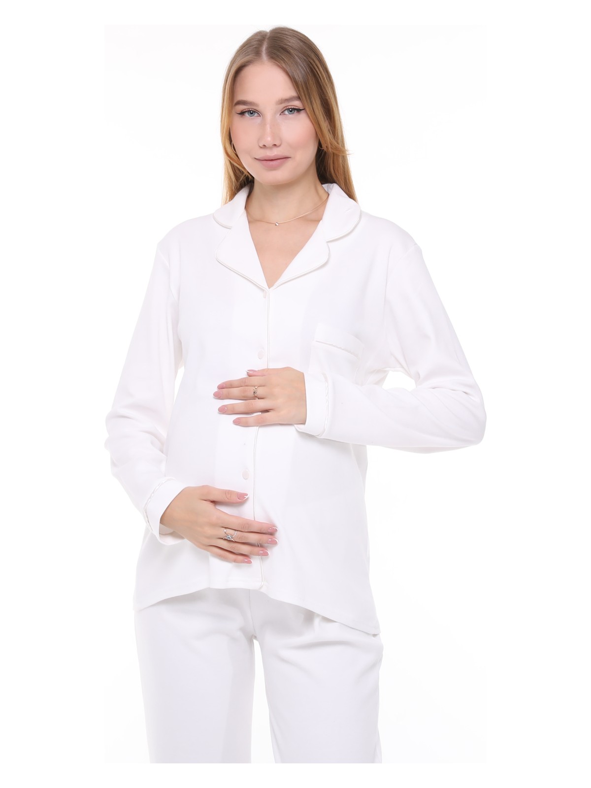 Likapa Interlok Düğmeli Hamile Lohusa Uzun Kol Pijama Takımı 1354-01 - Görsel 9