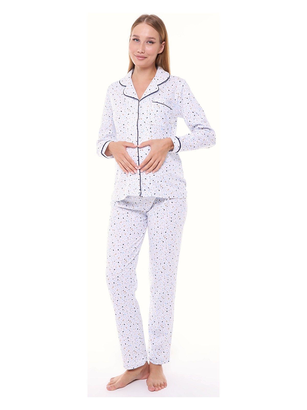 Likapa Interlok Düğmeli Hamile Lohusa Uzun Kol Pijama Takımı 1354-01 - Görsel 7