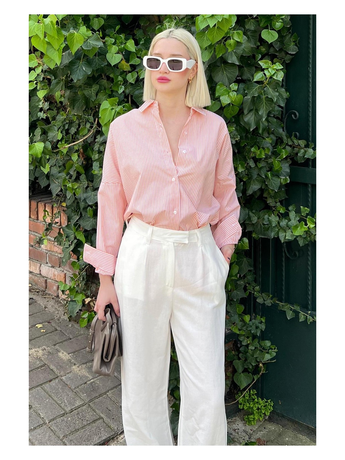 Madmext Mavi Çizgili Over Fit Gömlek MG1525 - Görsel 3