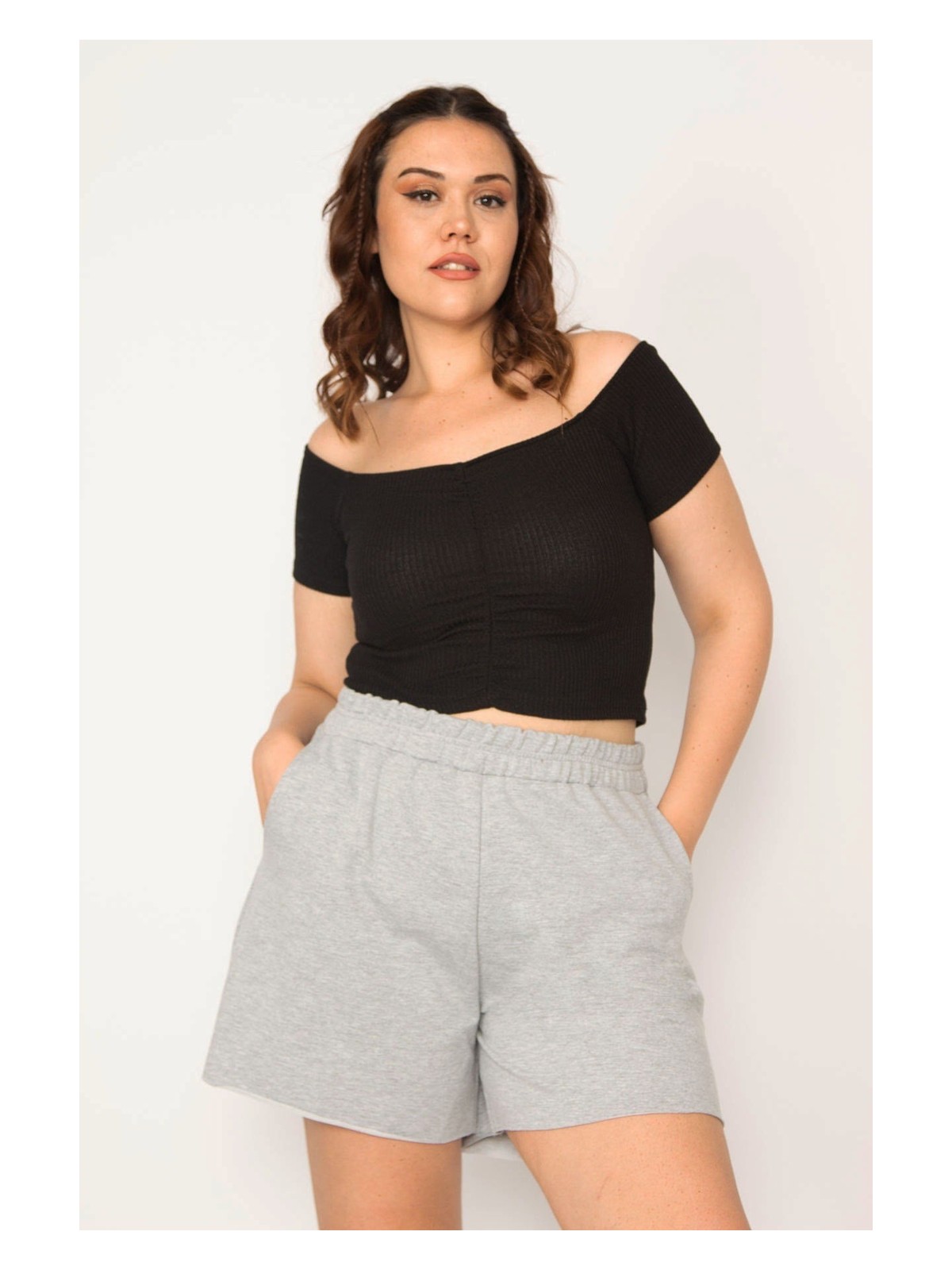 Şans Kadın Gri Beli Lastikli Yan Cepli Şort 65N33176