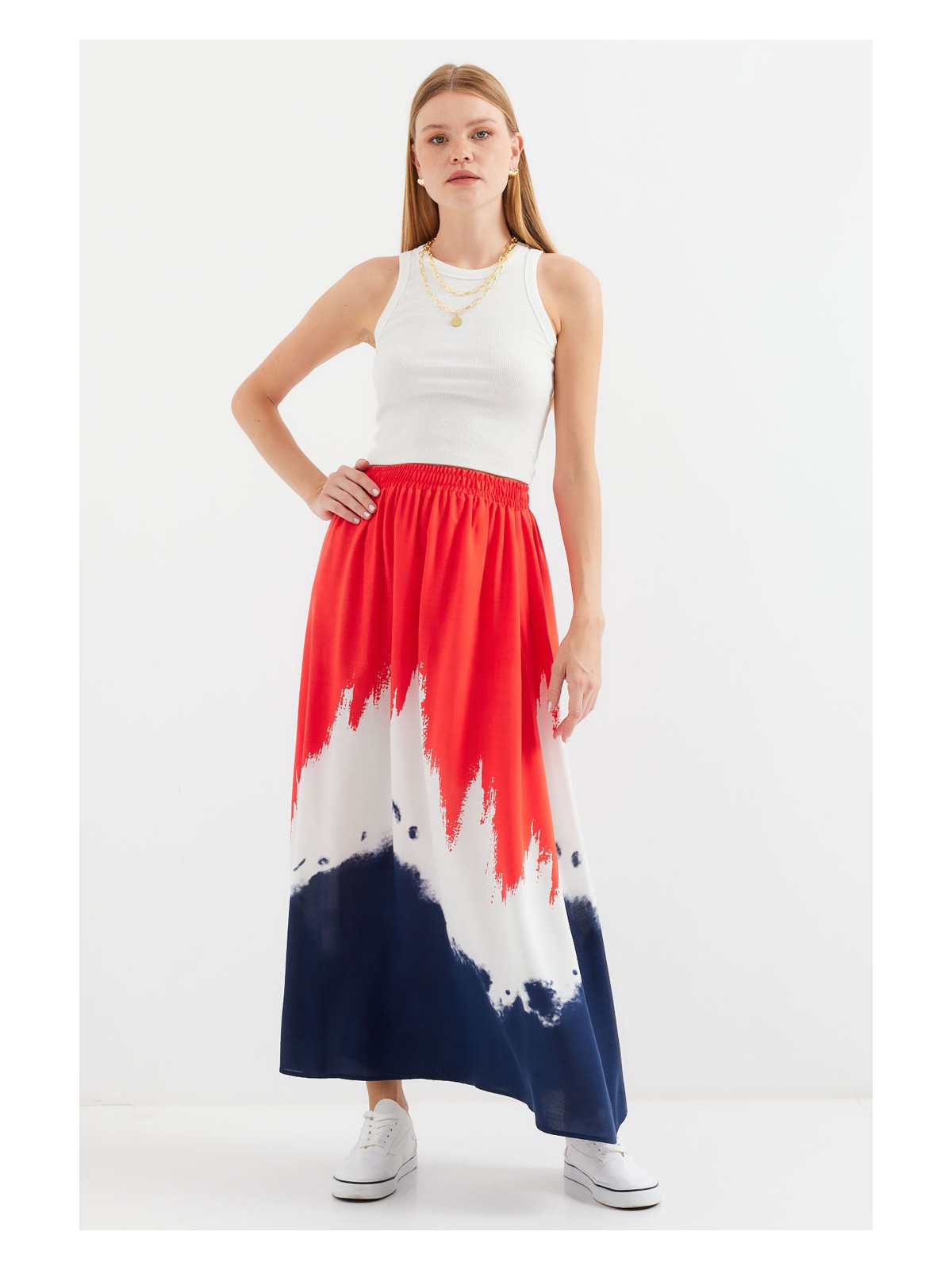 Bigdart 8025 Desenli Uzun Viskon Etek - Lacivert - Görsel 4