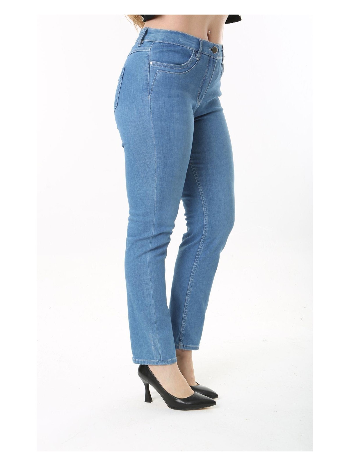 Şans Kadın Büyük Beden Mavi Likralı 5 Cepli Kot Pantolon 65N37482