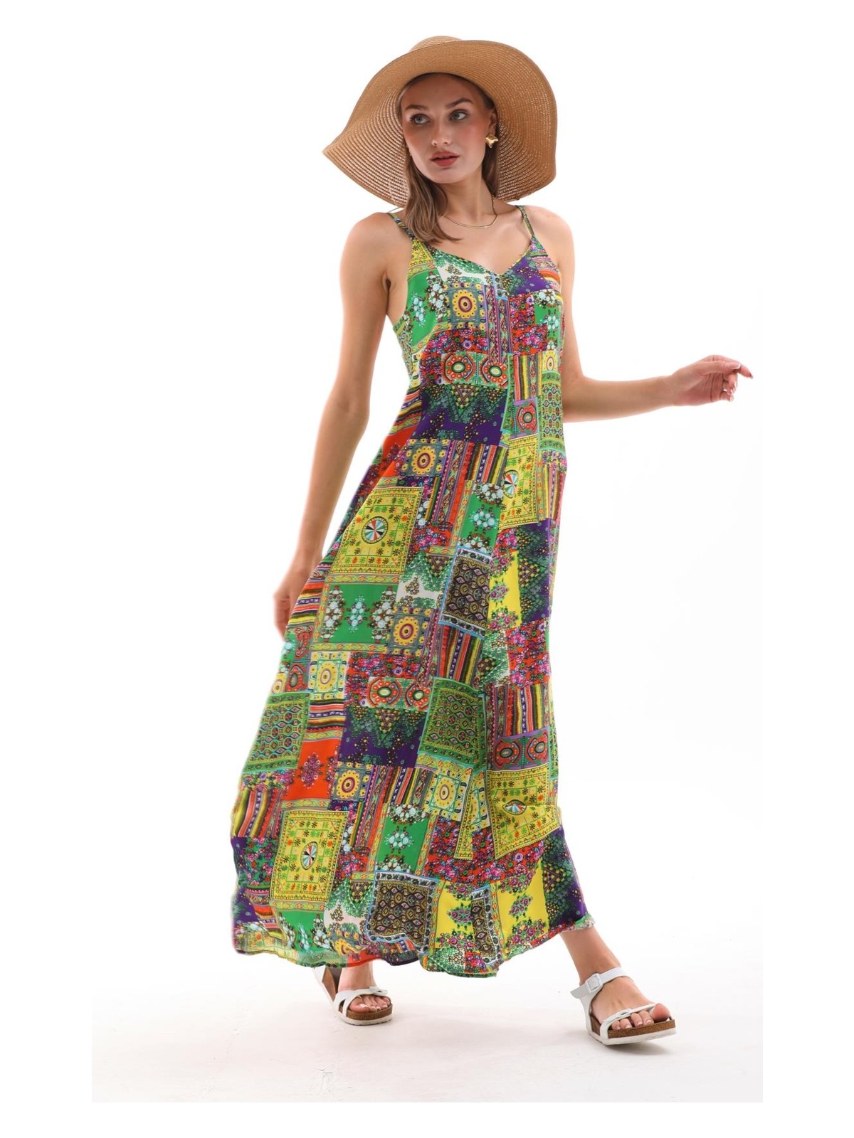 Şimal Kadın Ip Askılı Etnik Desenli Uzun Elbise - Görsel 3