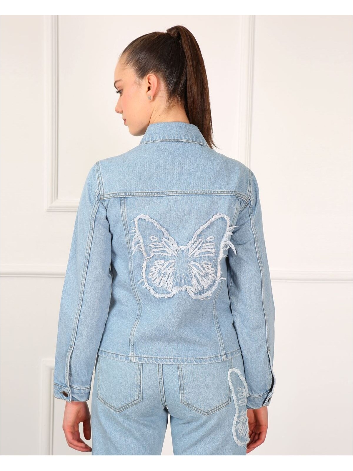 Vellichor Kelebek Nakışlı Ceket-Mavi