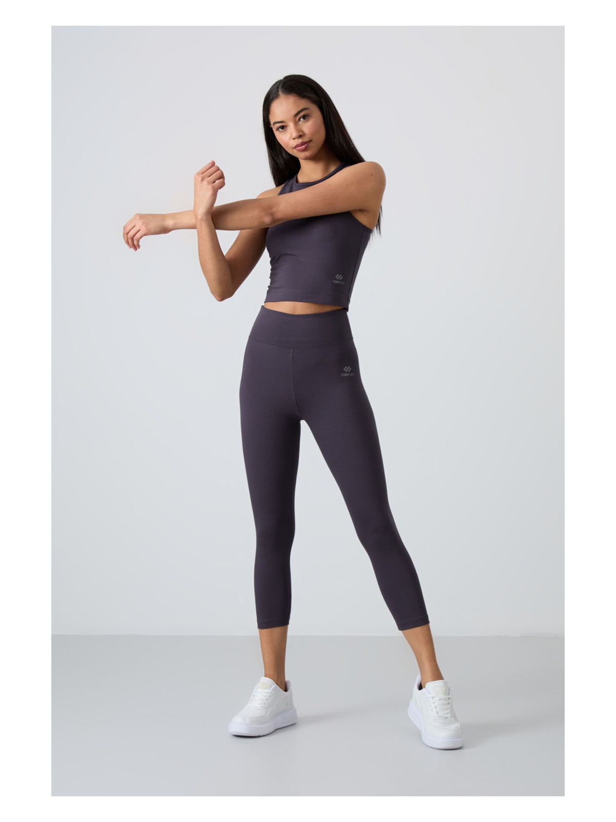 Tommy Life Siyah Yüksek Bel Kapri-Crop Atlet Slim Fit Kadın Tayt Takım - 95284 - Görsel 6