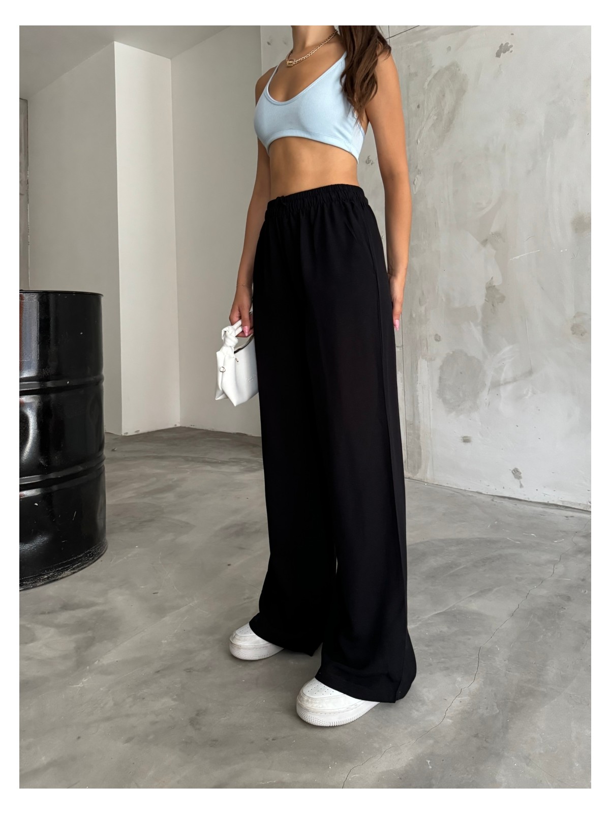 Bikelife Kadın Taş Keten Beli Lastik Bağlamalı Yüksek Bel Geniş Kesim Cepli Yazlık Pantolon - Görsel 4