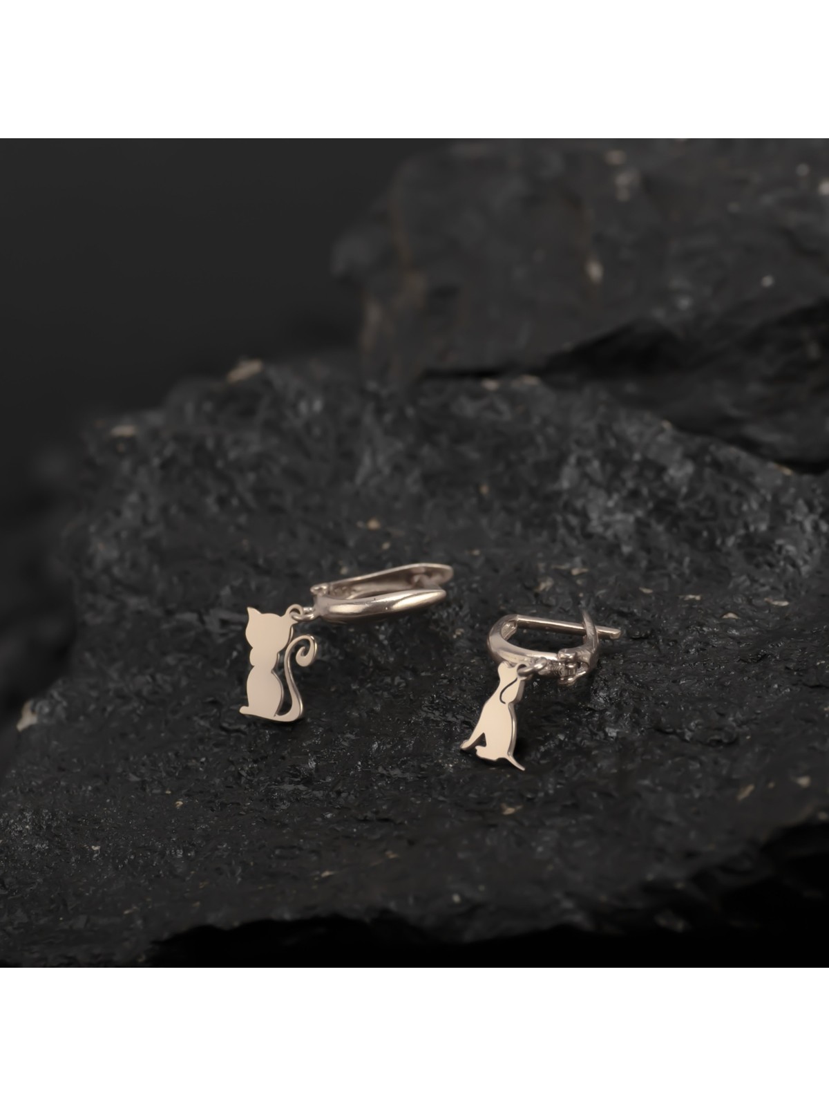 One Silver Gold 925 Ayar Gümüş Kedili Köpekli Sallantılı Küpe Kişiye Özel Tasarım - Görsel 5