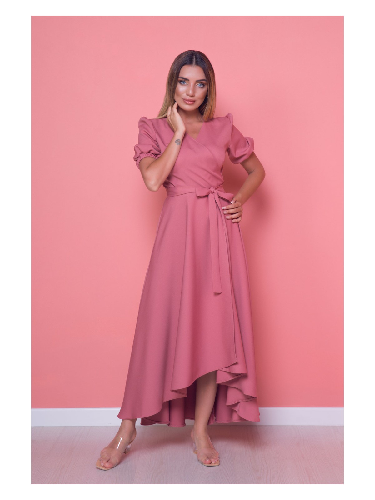 No48 Siyah Büyük Beden Asimetrik Kesim Elbise - Görsel 9