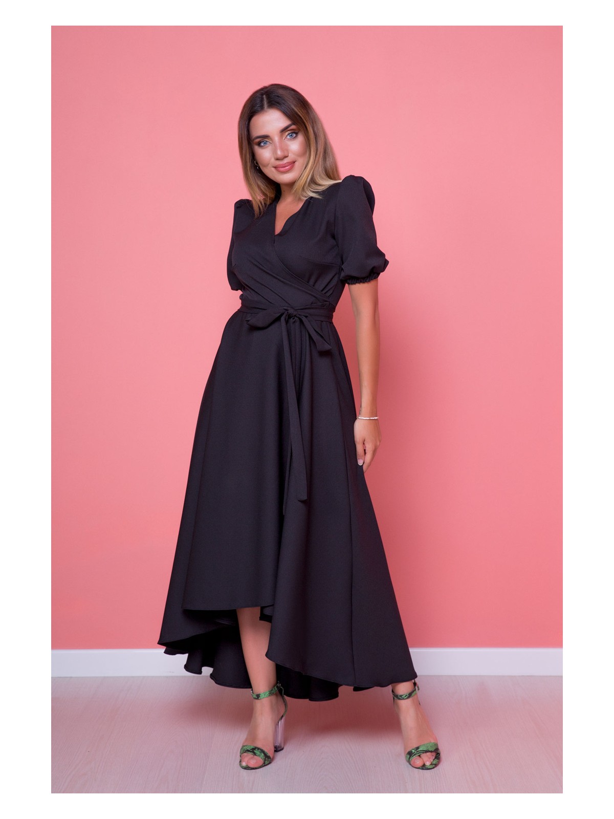 No48 Siyah Büyük Beden Asimetrik Kesim Elbise