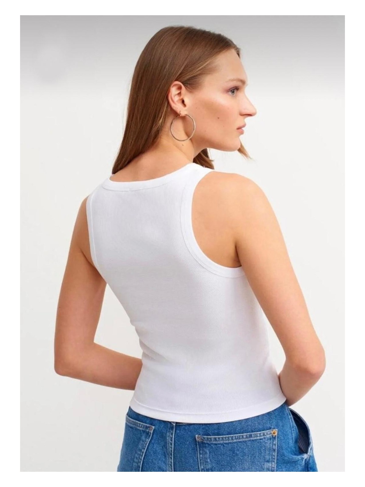 Actiwear Kadın 2'Li Paket Fitilli Halter Yaka Örme Atlet T-Shirt - Görsel 3