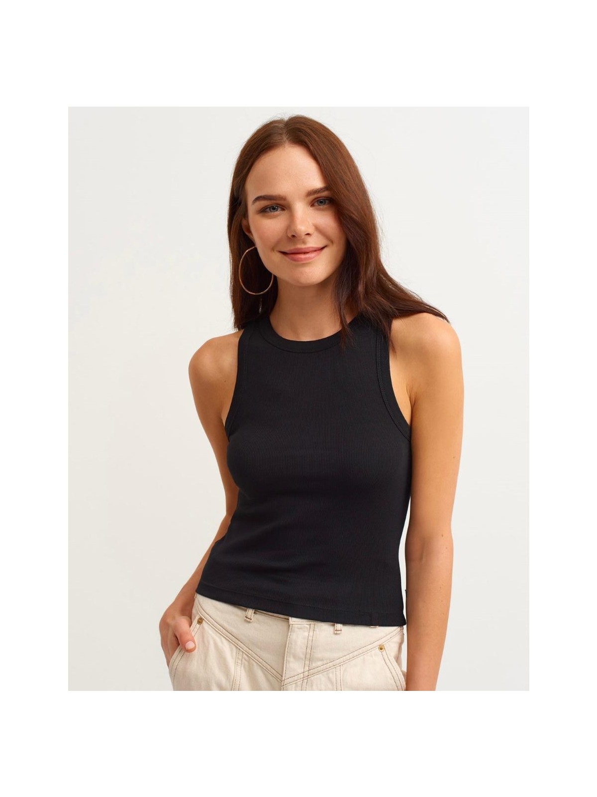 Actiwear Kadın 2'Li Paket Fitilli Halter Yaka Örme Atlet T-Shirt - Görsel 4