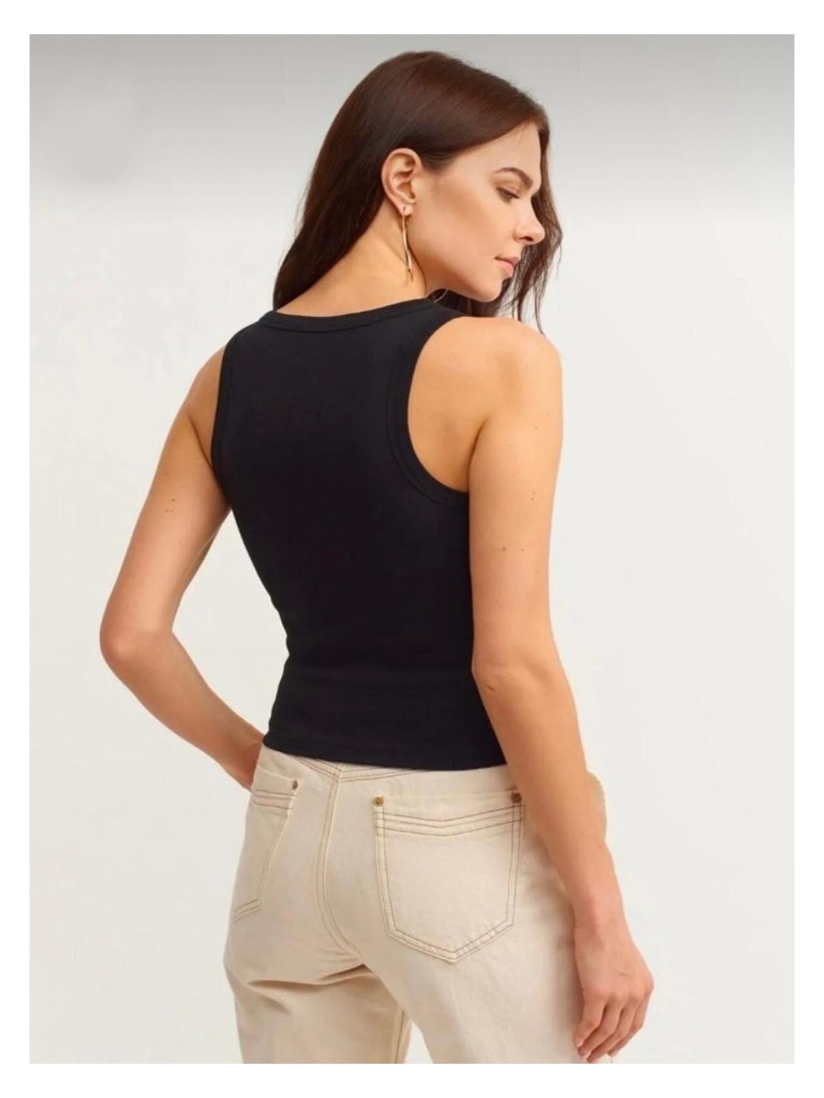 Actiwear Kadın 2'Li Paket Fitilli Halter Yaka Örme Atlet T-Shirt - Görsel 5