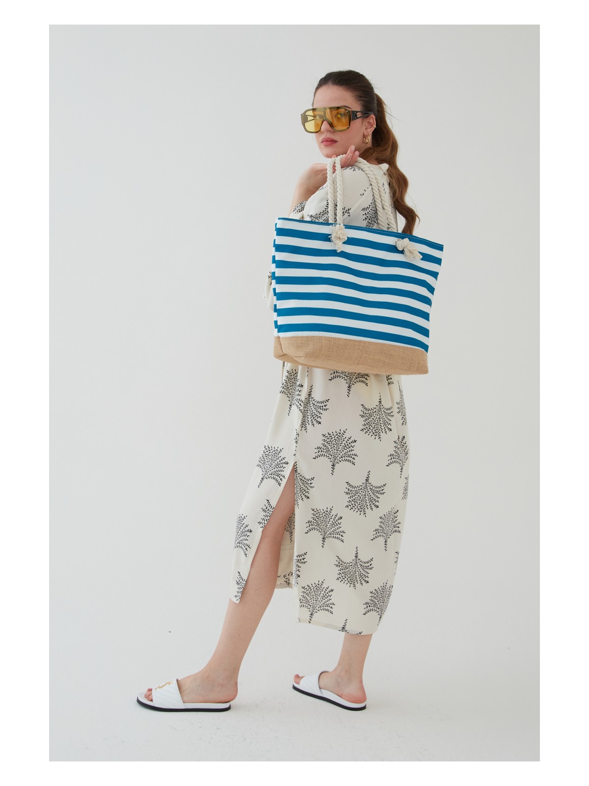 Rosso Collina Kadın Deniz Plaj Çantası Çok Renkli Fermuarlı - Görsel 3