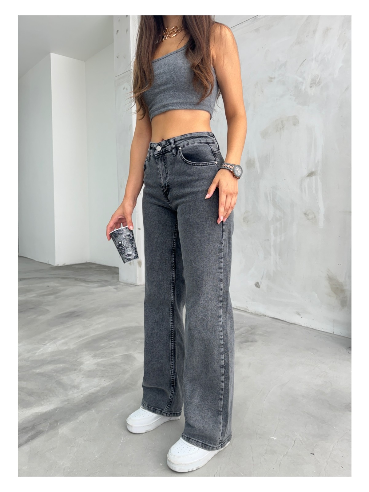 Bikelife Kadın Füme Kar Yıkamalı Yüksek Bel Palazzo Jean