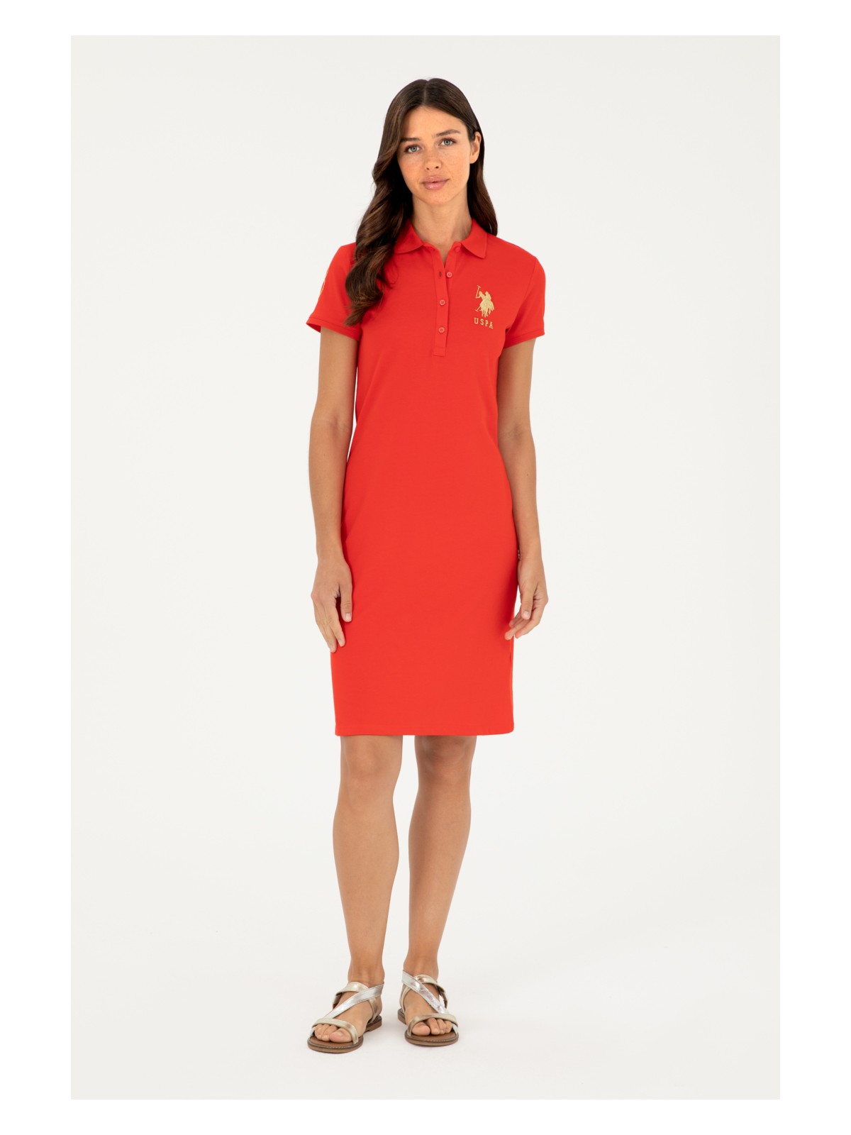 U.S. Polo Assn. Kadın Saks Polo Yaka Mini Boy Örme Elbise 50280069-VR045 - Görsel 3