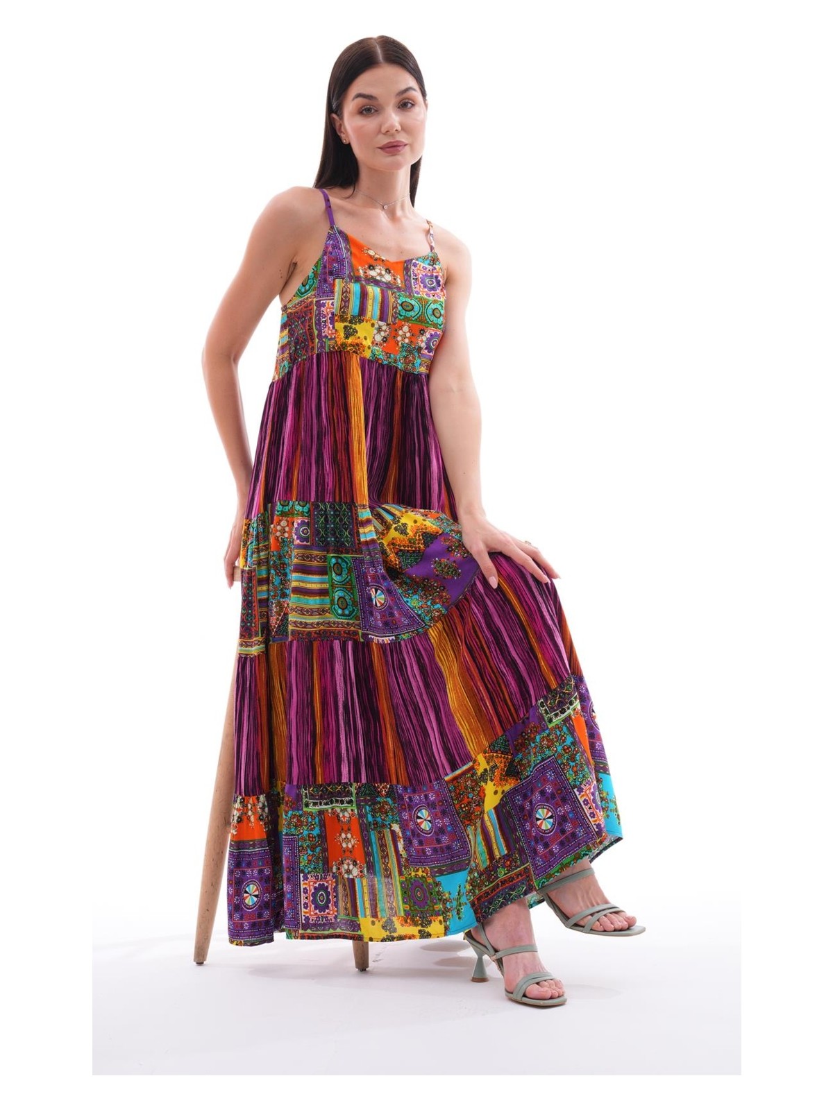 Şimal Kadın Etnik Desenli Ip Askılı Uzun Elbise