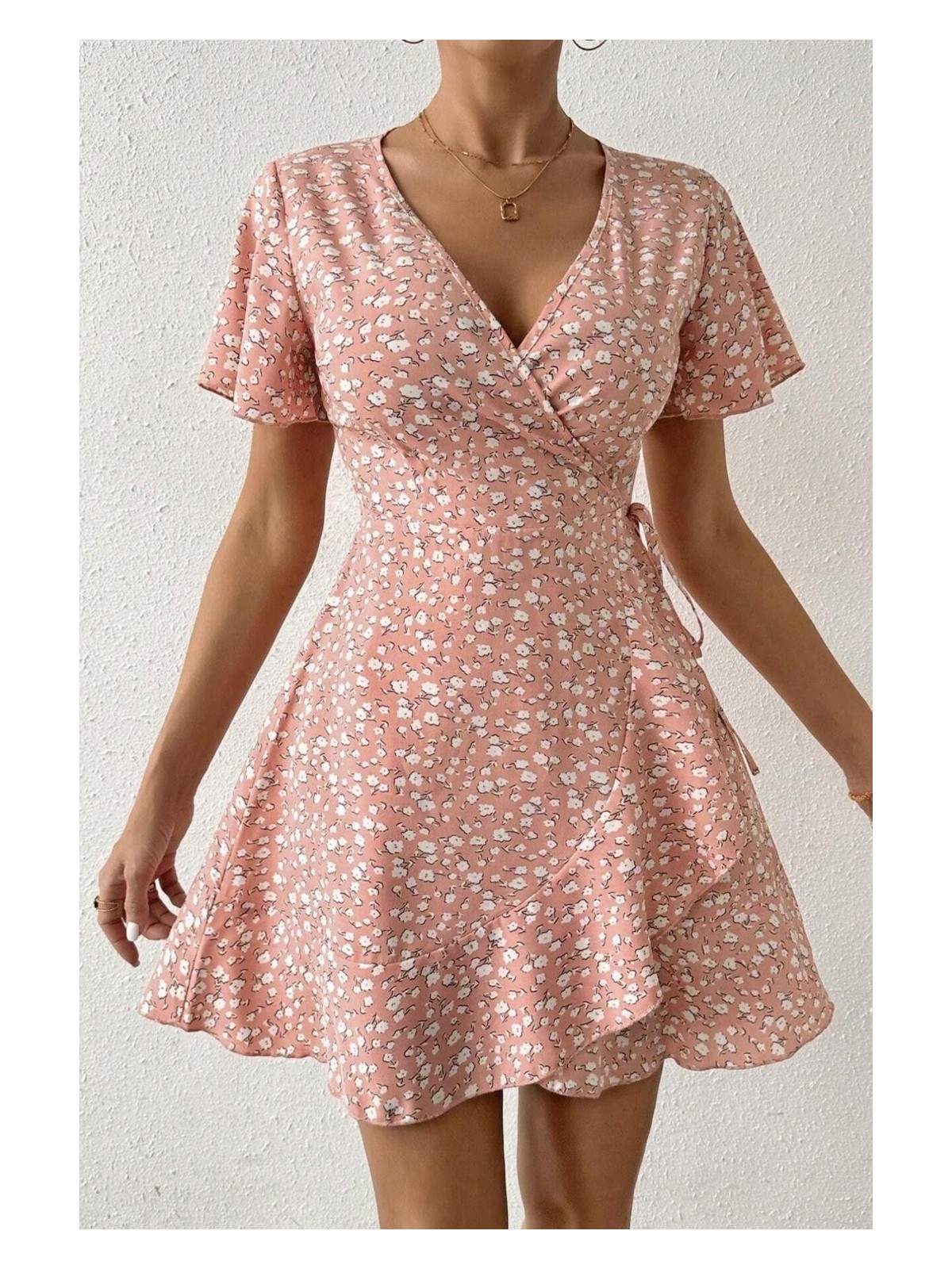 Bella Notte Pembe Çiçek Baskılı Anvelop Yazlık Elbise