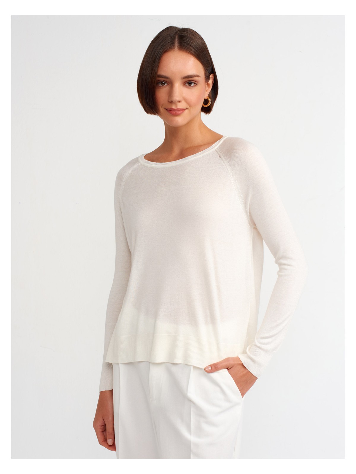 Dilvin 10536 Bisiklet Yaka Basic Ince Triko Kazak-Füme - Görsel 3