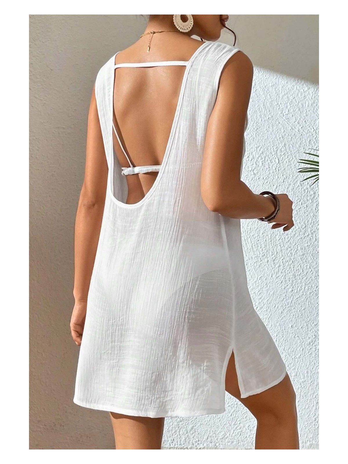 Angelsin Sırt Dekolteli Yırtmaçlı Pareo Plaj Elbisesi - Görsel 3