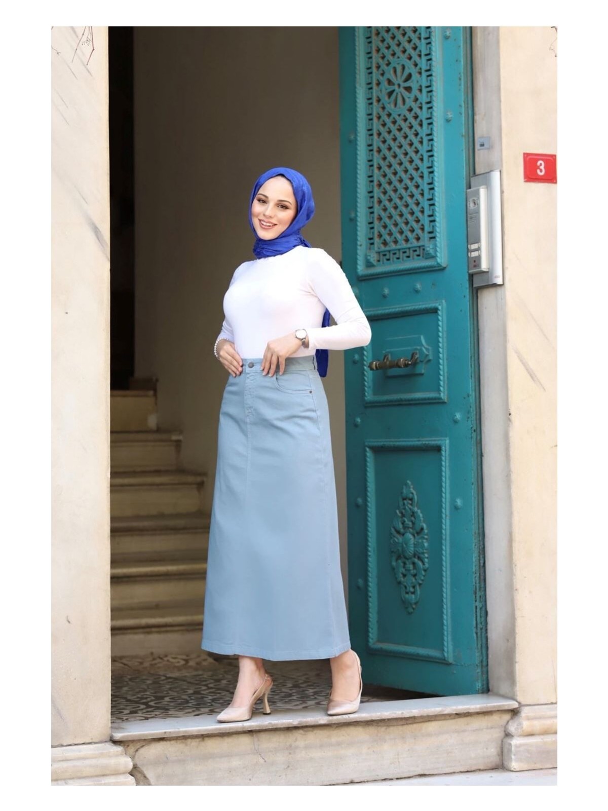 Vellichor Haki Tesettür Etek %100 Pamuk Doğal Kumaşlı Cepli Uzun 76 Cm Bel Ölçüsü - Görsel 6