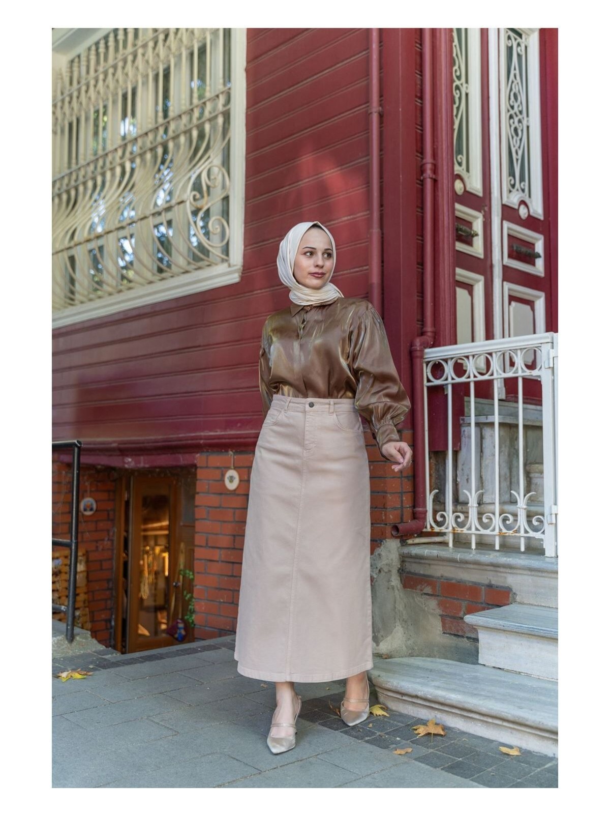 Vellichor Haki Tesettür Etek %100 Pamuk Doğal Kumaşlı Cepli Uzun 76 Cm Bel Ölçüsü - Görsel 7