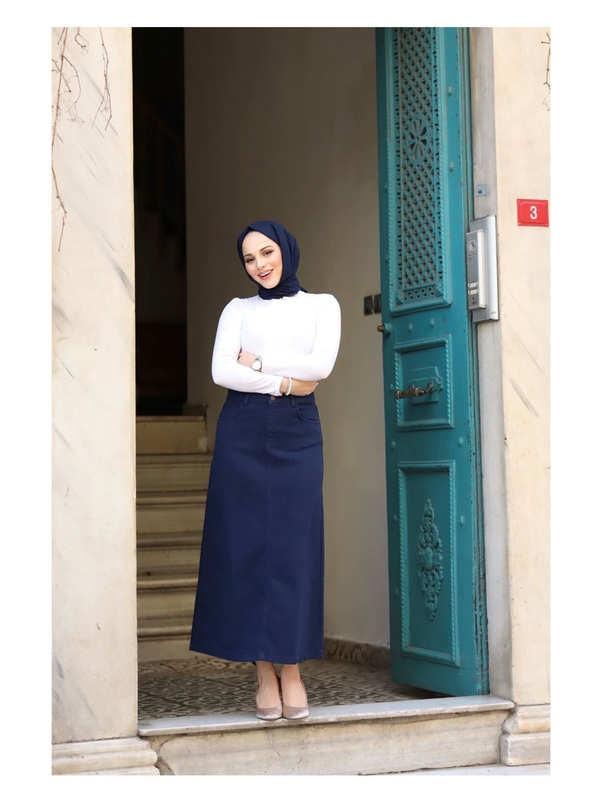 Vellichor Haki Tesettür Etek %100 Pamuk Doğal Kumaşlı Cepli Uzun 76 Cm Bel Ölçüsü - Görsel 5