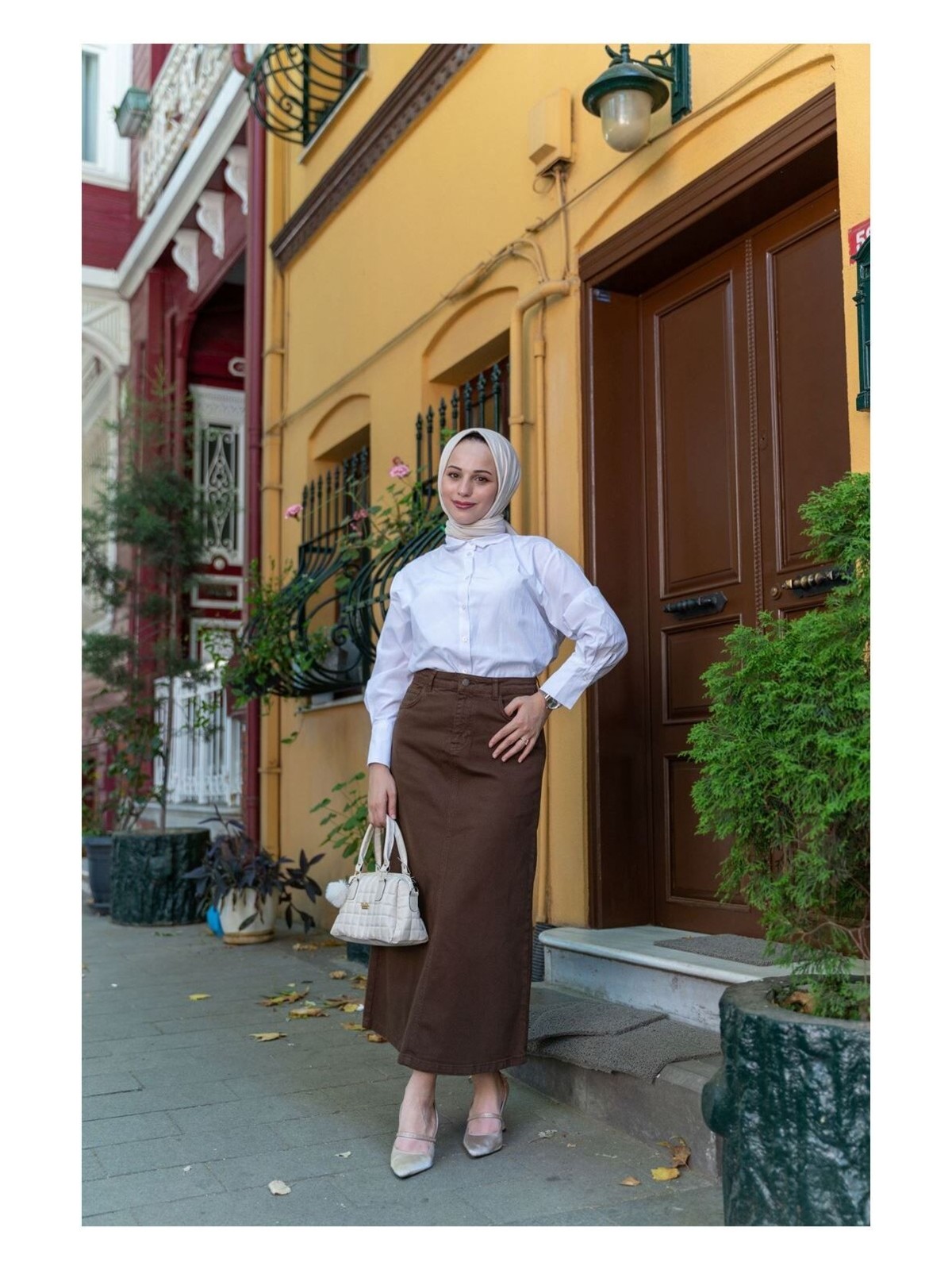 Vellichor Haki Tesettür Etek %100 Pamuk Doğal Kumaşlı Cepli Uzun 76 Cm Bel Ölçüsü - Görsel 3