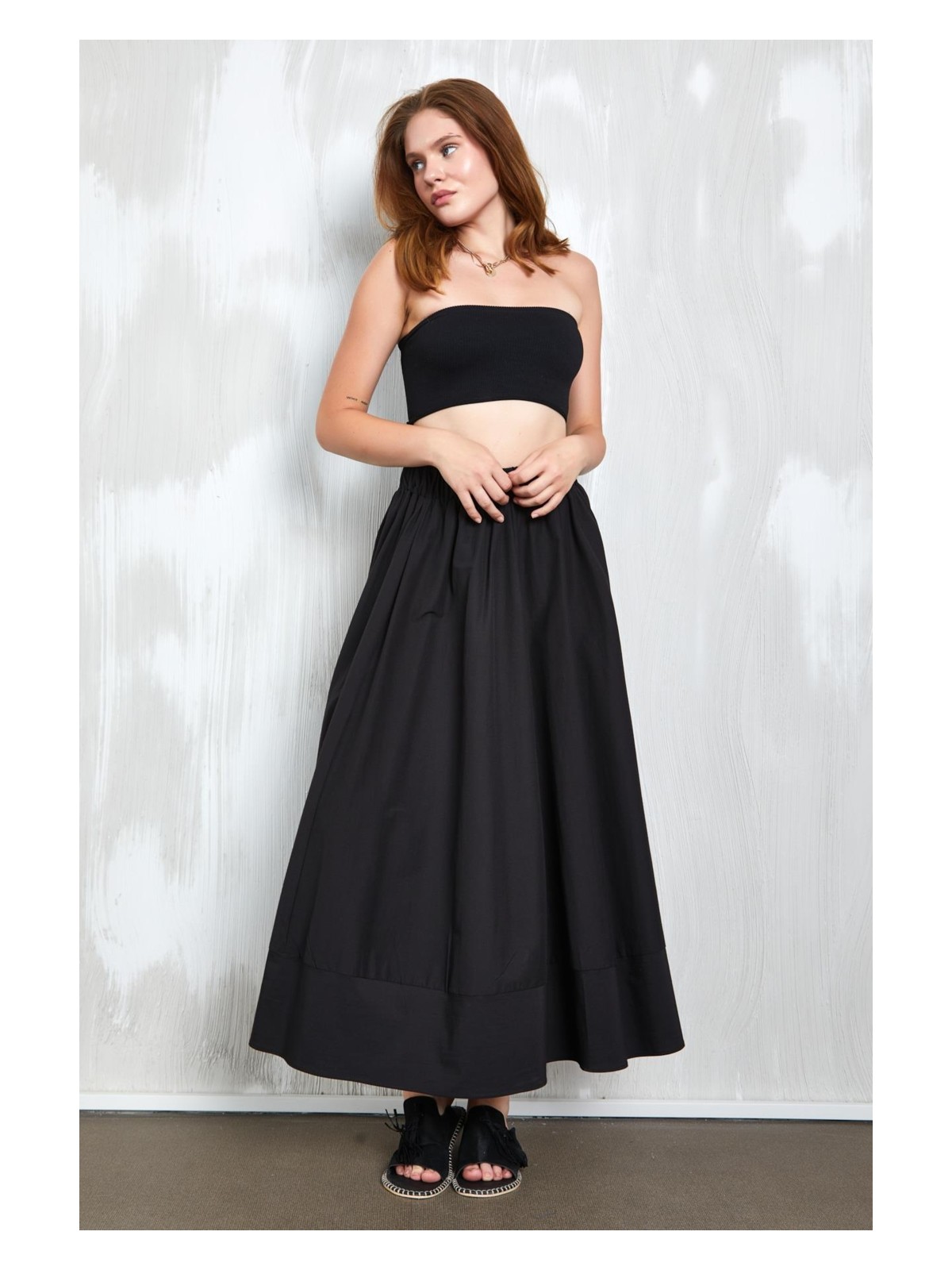 Minaaise Kahve Poplin Beli Lastikli Uzun Etek 27321 - Görsel 4