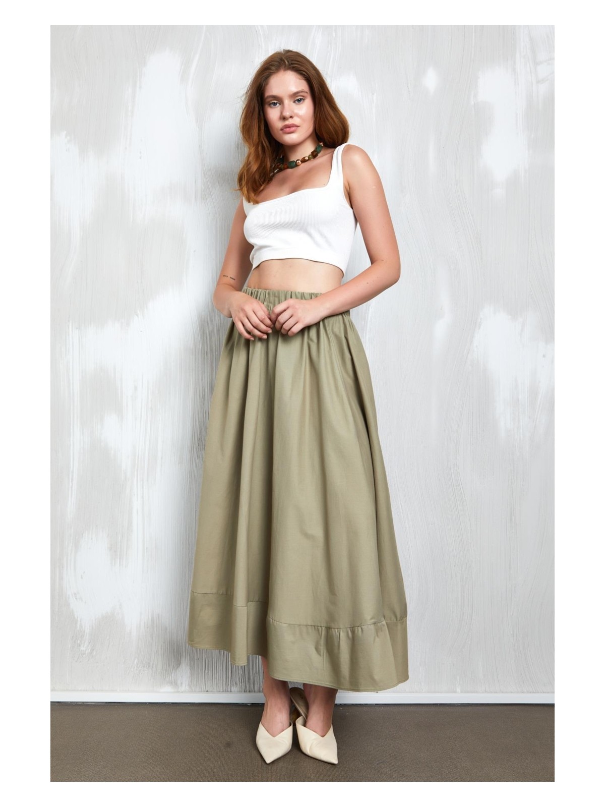 Minaaise Kahve Poplin Beli Lastikli Uzun Etek 27321 - Görsel 5