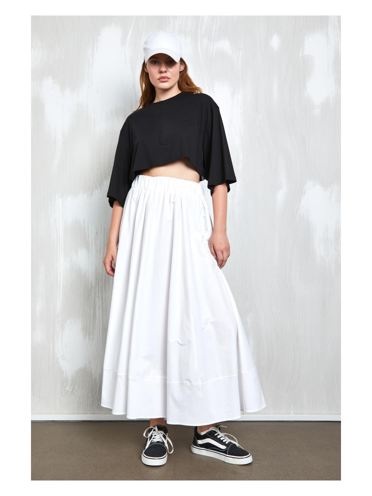 Minaaise Beyaz Poplin Beli Lastikli Uzun Etek 27321