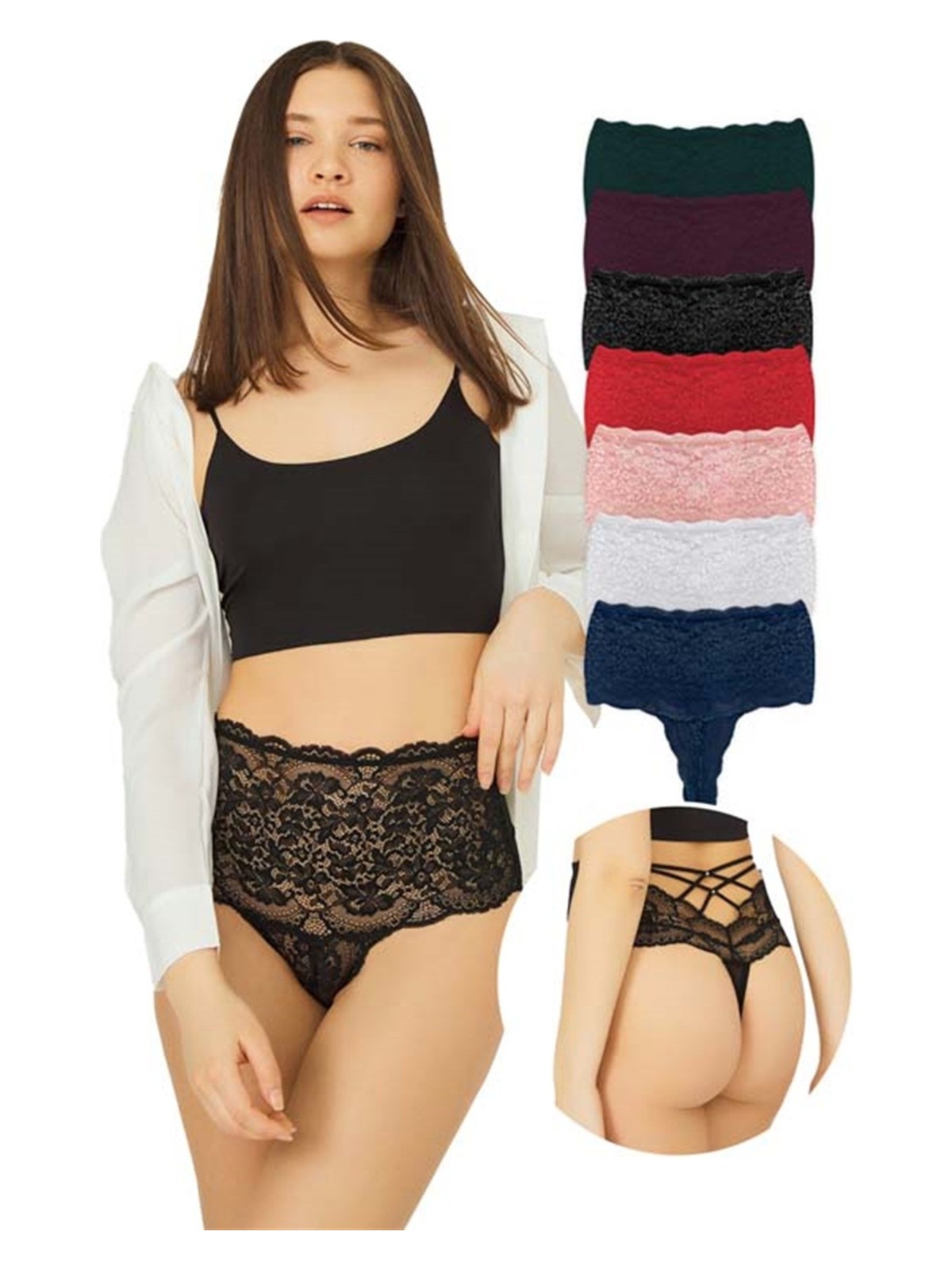 Cottonhill Dantelli Lastik Detaylı Yüksek Bel Kadın Tanga 3'lü Paket Külot - 2 - Görsel 7